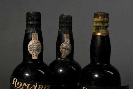 3 Diverse Flaschen Portwein, wohl 1960er Jahre, Romariz, Porto, nummeriert, Erzeuger Abfüllung, 0,75l, in, durchgehend gute Kellerlagerung, Etiketten und Kapseln beschädigt. 1 Etikett fehlt - фото 2