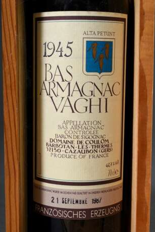 1 Flasche 1945 Armagnac "Bas Armagnac Vaghi, Baron de Sicognac", Domaine de Coulom Sarbotan les Therms, Cazaubone, Gers, abgefüllt 12.9.1987, 0,7l, Original Holzkiste - photo 4