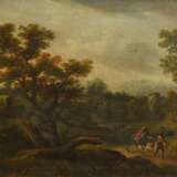Paar Gemälde eines unbekannten Künstlers des 18.Jh. "Landschaften mit Personenstaffage", Öl/Leinwand, Prunkrahmen (kleine Defekte), 23,5x31,7cm (m.R. 40x47,5cm), Craquelé - Foto 6