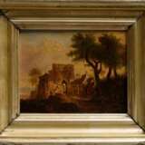 Unbekannter Künstler des 18.Jh. "Landschaft mit Stadttor“, Öl/Malpappe, verso bez./gewidmet (wohl von Charles Cordier (1827-1905)), 12x15,7cm (m.R. 19,5x23cm), min. gebogen und Craquelé - photo 2
