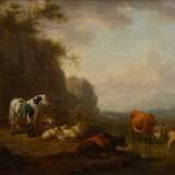 Calraet, Abraham van (1642-1722) "Herde an der Tränke", Öl/Leinwand, verso bez., Prunkrahmen, 39x46,3cm (m.R. 66x71cm) - Foto 1