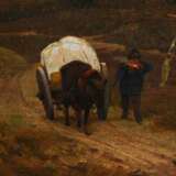 Ruths, Valentin (1825-1905) "Fuhrwerk in mondbeschienener Landschaft" 1875, Öl/Leinwand, u.r. sign./dat., Prunkrahmen (min. Defekte), 60x105,5cm (m.R. 73,5x120,5cm), Craquelé, rest. - photo 4