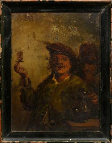 Unbekannter Künstler des 17./18Jh. "Weintrinker", in der Art von Frans Hals (1585-1666), Öl/Holz, 23x17,5cm (m.R. 26,5x21cm), Defekte der Maloberfläche, verschmutzt - photo 2