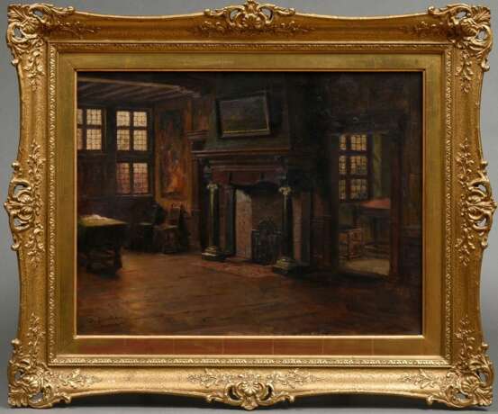 Schröder, Albert Friedrich (1854-1939) "Interieur (Antwerpen)" 1914, Öl/Leinwand, u.l. sign./bez./dat., Prunkrahmen (kleine Defekte), 43,5x57cm (m.R. 64,4x77cm) - Foto 2