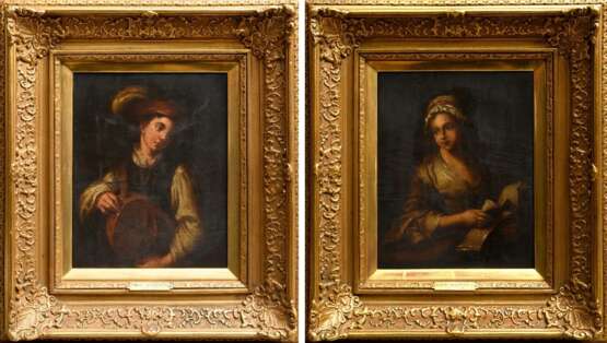 2 Mauperché, Henri (1602-1686) zugeschrieben "Lesendes Mädchen" und "Musizierender Jüngling", Öl/Holz, Prunkrahmen, 31,3x24,5cm (m.R. 52x45,5cm), Maloberfläche verschmutzt, alter Wärmeschaden, Craquelé - фото 1