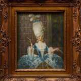 Unbekannter Künstler des ausgehenden 19.Jh. (L. Stolz?) "Rokoko Dame: La Parure", Öl/Malpappe, r. sign./bez., Prunkrahmen (kleine Defekte), 27x22cm (m.R. 43x38cm) - Foto 2