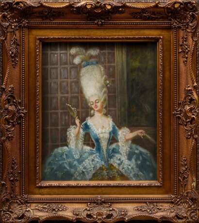 Unbekannter Künstler des ausgehenden 19.Jh. (L. Stolz?) "Rokoko Dame: La Parure", Öl/Malpappe, r. sign./bez., Prunkrahmen (kleine Defekte), 27x22cm (m.R. 43x38cm) - фото 2