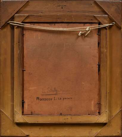 Unbekannter Künstler des ausgehenden 19.Jh. (L. Stolz?) "Rokoko Dame: La Parure", Öl/Malpappe, r. sign./bez., Prunkrahmen (kleine Defekte), 27x22cm (m.R. 43x38cm) - фото 3