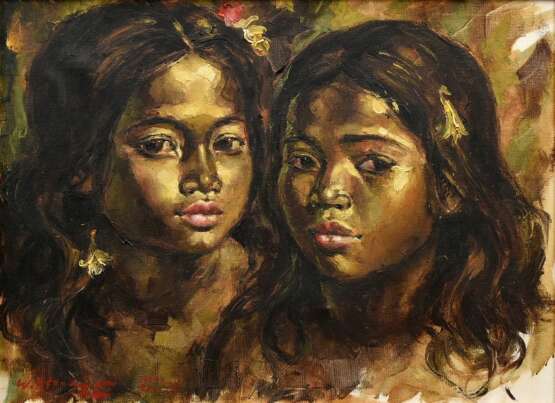 Unbekannter indonesischer Maler des 20.Jh. "Zwei balinesische Mädchen" 1973, Öl/Leinwand, sign./dat./bez. "Ubud Bali", 44,5x60cm (m.R. 53x69cm) - photo 1