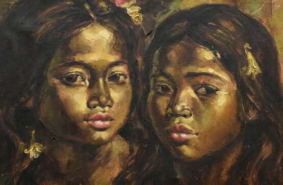 Unbekannter indonesischer Maler des 20.Jh. "Zwei balinesische Mädchen" 1973, Öl/Leinwand, sign./dat./bez. "Ubud Bali", 44,5x60cm (m.R. 53x69cm) - photo 3