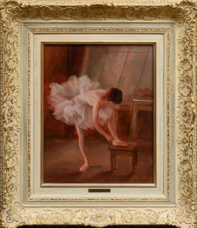 Urbova-Stefkova, Miloslava (1909-1991) "Balletttänzerin", Öl/Hartfaser, u.l. sign., verso bez., Prunkrahmen (kleine Defekte), 42,5x32,5cm (m.R. 68x59cm) - фото 2