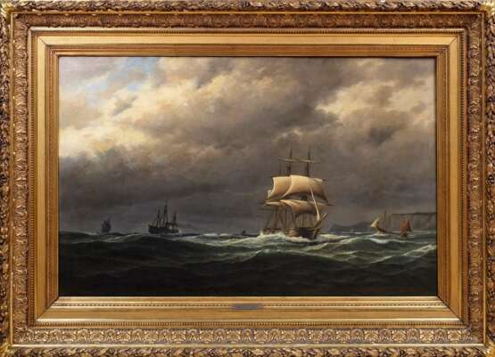 Bohnhorst, August John Paul (1849-1919) „Schiffsverkehr bei aufziehendem Sturm“, Öl/Leinwand, 85x137cm (m.R. 125,5x175cm), rest. - фото 2