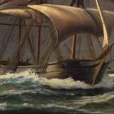Bohnhorst, August John Paul (1849-1919) „Schiffsverkehr bei aufziehendem Sturm“, Öl/Leinwand, 85x137cm (m.R. 125,5x175cm), rest. - photo 4