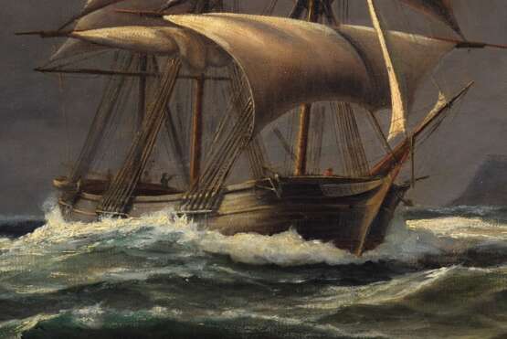 Bohnhorst, August John Paul (1849-1919) „Schiffsverkehr bei aufziehendem Sturm“, Öl/Leinwand, 85x137cm (m.R. 125,5x175cm), rest. - Foto 4