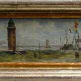 2 Möller, Aenderly (1863-1936) „Hafen (von Cuxhaven)“ und „Leuchtturm mit Signalstation“ 1923, Öl/Malpappe, je u.l. sign., verso je sign./dat./betit./bez., 8,7x22cm (m.R. 13x26cm) - photo 2