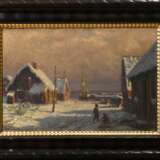 Krause-Wichmann, Eduard (1864-1927) "Ein Wintertag im schwedischen Fiskläge" (wohl Gotland), Öl/Leinwand, u.l. sign., verso bez./betit., 40,3x60,2cm (m.R. 61x80cm), leicht verschmutzt - photo 2