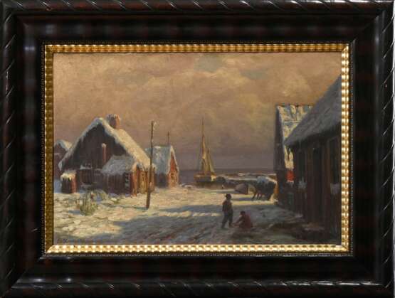 Krause-Wichmann, Eduard (1864-1927) "Ein Wintertag im schwedischen Fiskläge" (wohl Gotland), Öl/Leinwand, u.l. sign., verso bez./betit., 40,3x60,2cm (m.R. 61x80cm), leicht verschmutzt - фото 2