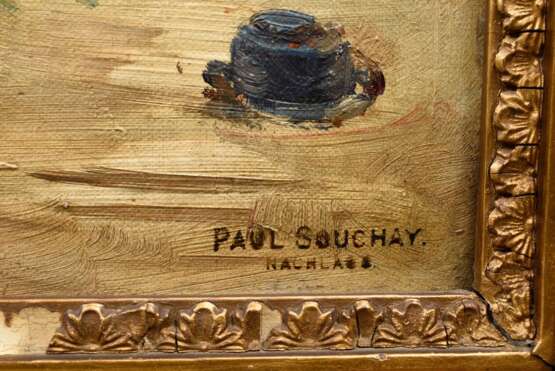Souchay, Paul (1849-1900) "Dünenlandschaft mit Haus und Hase", Öl/Malpappe, u.r. Nachlassstempel, Prunkrahmen, 40,5x53cm (m.R. 70x58cm), Craquelé - фото 3
