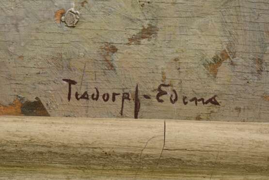 Tesdorpf-Edens, Ilse (1892-1966) "Alsterlauf im Winter", Öl/Holz, u.r. sign., 44,8x59,8cm, (m.R. 60x75cm), Holz leicht gebogen - photo 3