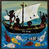 Peter, Martin (1959-2005) „M.V. Kalibu“ (Fischer auf Boot), Acryl- und Lackfarben/Hartfaserplatte, u.r. sign., 62x60cm, leichte Altersspuren - Foto 2