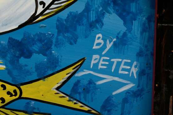 Peter, Martin (1959-2005) „M.V. Kalibu“ (Fischer auf Boot), Acryl- und Lackfarben/Hartfaserplatte, u.r. sign., 62x60cm, leichte Altersspuren - фото 3