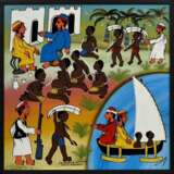 Charinda, Mohammed Wasia (1947-2021) „Biyashara ya watumwa africa mashariki (Ostafrikanischer Sklavenhandel)", Acryl- und Lackfarben/Hartfaserplatte, u.r. sign., u. betit., 61x61cm (m.R. 63x63cm), leichte Altersspuren - photo 1