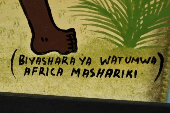 Charinda, Mohammed Wasia (1947-2021) „Biyashara ya watumwa africa mashariki (Ostafrikanischer Sklavenhandel)", Acryl- und Lackfarben/Hartfaserplatte, u.r. sign., u. betit., 61x61cm (m.R. 63x63cm), leichte Altersspuren - Foto 2