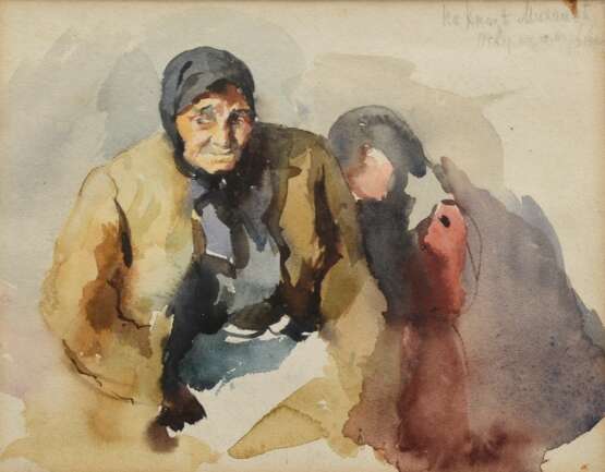 Luksch-Makowsky, Elena (1878-1967) "Russische Bäuerin", Aquarell/Papier auf Pappe montiert, o.r. bez., 17,5x22,2cm (m.R. 25,5x30,2cm), kleine Defekte - Foto 1