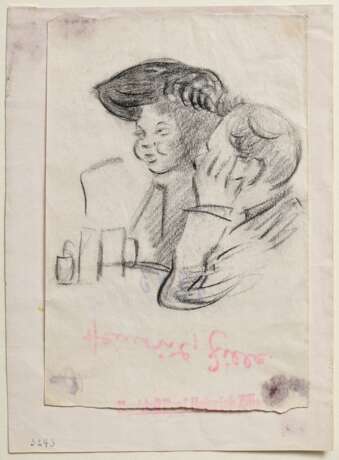 Zille, Heinrich (1858-1929) "Paar am Tisch", Kohle, auf Papier im Passepartout montiert, Signatur- und Nachlassstempel, WVZ 3293, ca. 18,5x12,2cm (m.PP. 39x27,5cm), Defekte, Altersspuren - фото 1