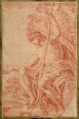 Unbekannter Künstler des 18.Jh. &quot;Johannes der Täufer&quot;, Rötel, vergoldete breite Leiste, 37,8x24,3cm (m.R. 64x51,5cm), leicht fleckig, Randdefekte
