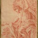 Unbekannter Künstler des 18.Jh. "Johannes der Täufer", Rötel, vergoldete breite Leiste, 37,8x24,3cm (m.R. 64x51,5cm), leicht fleckig, Randdefekte - photo 1
