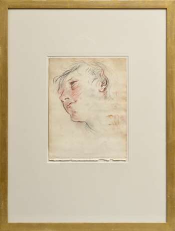 Unbekannter Künstler des 18.Jh. "Kopf", Kohle/Rötel, 29,3x22,3cm (m.R. 66,6x50,6cm), fleckig - Foto 2