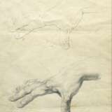 Unbekannter Künstler des 19.Jh. (F. Kaub?) "Handstudien", Bleistift, vergoldete Berliner Leiste (kleine Defekte), 45,8x31,8cm (m.R. 51x36,8cm), leicht knickspurig, fleckig - photo 1