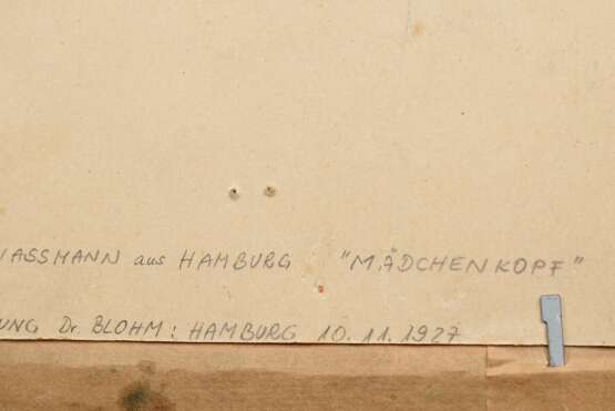 Wasmann, Friedrich Rudolf (1805-1886) "Mädchen mit Zopf und Tracht, Rückenansicht", Bleistift, verso bez., 13,5x8,2cm (m.R. 30x21,5cm), fleckig, ehem. Slg. Dr. Blohm - photo 3