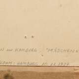 Wasmann, Friedrich Rudolf (1805-1886) "Mädchen mit Zopf und Tracht, Rückenansicht", Bleistift, verso bez., 13,5x8,2cm (m.R. 30x21,5cm), fleckig, ehem. Slg. Dr. Blohm - Foto 3