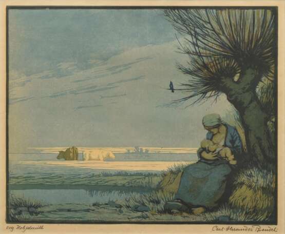 Brendel, Karl Alexander (1877-1945) "Mutter und Kind", Farbholzschnitt, u. sign./bez., PM 26,5x32,5cm (45,8x51cm), min. fleckig und vergilbt - фото 1
