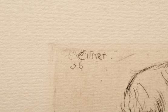 Eitner, Ernst (1867-1955) "Portrait eines Kleinkindes" 1936, Radierung, u.r. sign., o.l. i.d. Platte sign./dat., PM 16,7x11,4cm, BM 36x27cm, leicht fleckig, verso Montagereste - photo 3