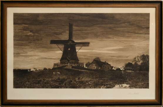 Ende, Hans am (1864-1918) "Die Mühle" 1894, Radierung, u. bez./betit., BM 42x75,8cm (m.R. 60x90cm), leicht fleckig und vergilbt - photo 2