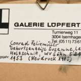 Felixmüller, Conrad (1897-1977) "Geburtsanzeige Susanne, Leipzig" 1953/1985, Holzschnitt, u.l. i. Stock monogr., verso bez. auf Klebeetikett "Galerie Lüpfert, Isernhagen", PM 12x9,3cm (m.R. 25x18,5cm) - photo 4