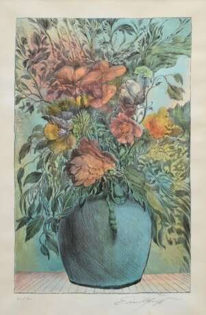 Fuchs, Ernst (1930-2015) "Blumenstrauß in Vase", Farblithographie, 41/120, u. sign./num., PM ca. 58x37,5cm (m.R. 84,5x61,5cm), min. fleckig - Foto 1