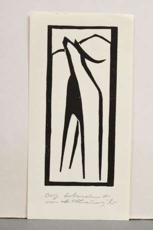 Theuerjahr, Heinz (1913-1991) "Oryxantilope", Holzschnitt, u. Stempelsign./bez., Teil einer Weihnachtskarte, PM 16,3x7,1cm, BM 10,5x21cm - Foto 2