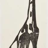 Theuerjahr, Heinz (1913-1991) "Giraffe", Holzschnitt, auf Papier montiert, u. sign., BM 19x8,5cm (30x21cm), leicht fleckig - photo 1