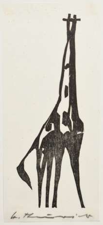 Theuerjahr, Heinz (1913-1991) "Giraffe", Holzschnitt, auf Papier montiert, u. sign., BM 19x8,5cm (30x21cm), leicht fleckig - фото 1