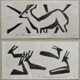 2 Theuerjahr, Heinz (1913-1991) "Reh" und "Liegende Antilopenherde" 1980/81, Holzschnitte, auf Papier montiert, je u. sign./dat., BM je ca. 10x21cm (21x30cm) - фото 1