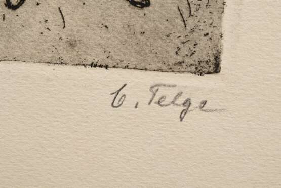 Telge, Clara (1870-1947) "Ziegenbock mit Zicklein", Radierung, u.r. sign., PM 16,3x11,4cm, BM 34x26,2cm, leicht fleckig, verso Montagereste - photo 3