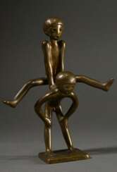 Unbekannter Künstler des 20.Jh. &quot;Jungen beim Bocksprung&quot;, Bronze patiniert, ungedeutetes Signet auf und unter der Plinthe, H. 26cm, leichte Altersspuren