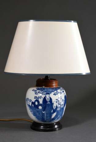 Chinesischer Ingwertopf mit figürlichem Blaumalerei Dekor, als Lampe montiert, H. 34cm - photo 1