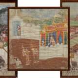 3 Diverse Stoffmalereien "Buddhistische Legenden" und "Prozession mit Militärparade", Gouache/Stoff, Thailand Anfang 20.Jh., 84x77/84x71/59x48cm, sehr defekt - photo 1