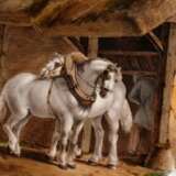 Ansichtsteller mit polychromer Malerei "Zwei Pferde im Stall" im Spiegel sowie Purpur marmoriertem Rand mit Goldstaffage, wohl Russland Anfang 19.Jh., Ø 21,5cm, ungemarkt - фото 3