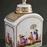 Kleine Meissen Teedose mit polychromer Bemalung „Chinoiserien“ und Goldstaffage, 20.Jh., Modelnr.: 52860, 9,5x6x4cm - Foto 1